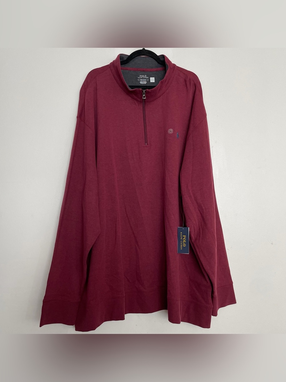Men’s Polo Ralph Lauren Luxury Jersey 1/4 Zip Pullover Sweater Burgundy Size 5XB